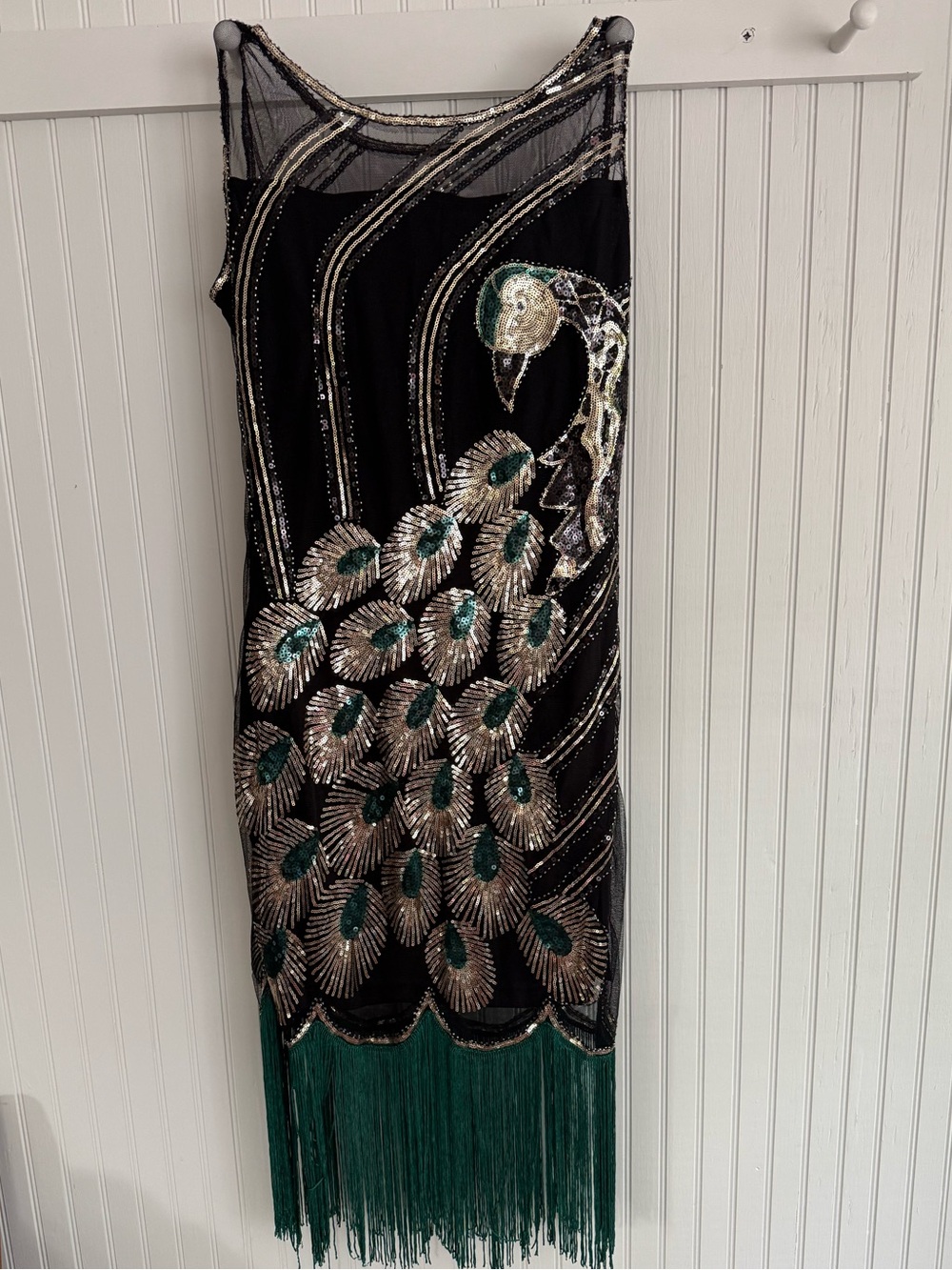 Black and Green Sequin Peacock Dress Size L